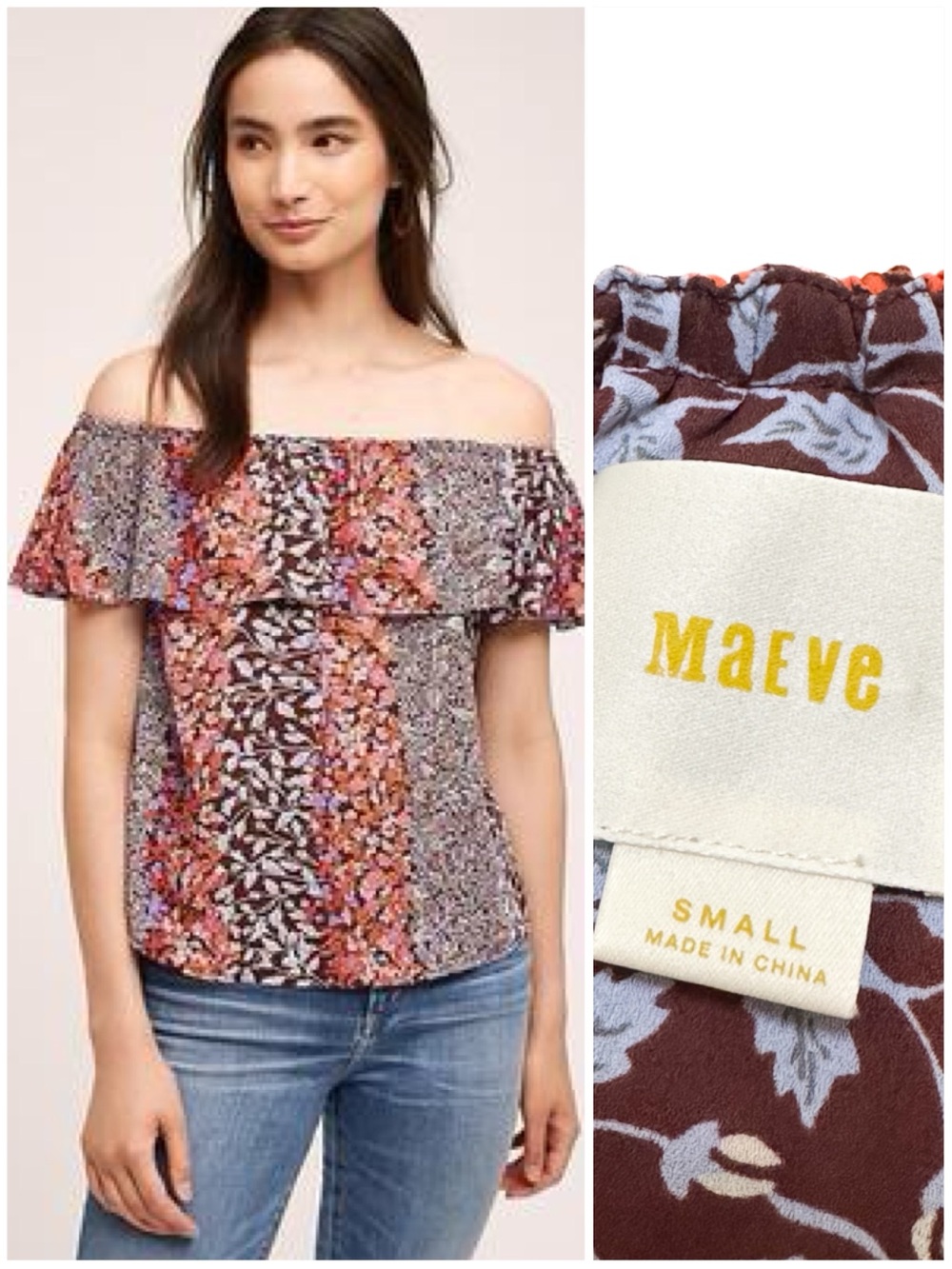 Anthropologie Maeve Valita Floral Off Shoulder Blouse Mixed Print Peasant Top